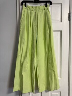BONDI BORN Japanese Cotton Wide Leg Pants Lime Green XS Made in Australia